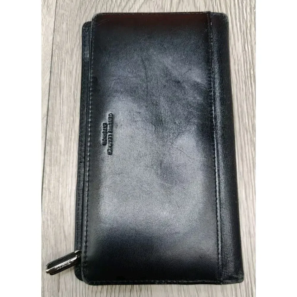 Leather Wallet‎ Women Buxton Black Vintage Top Grain Cowhide Snap Closure